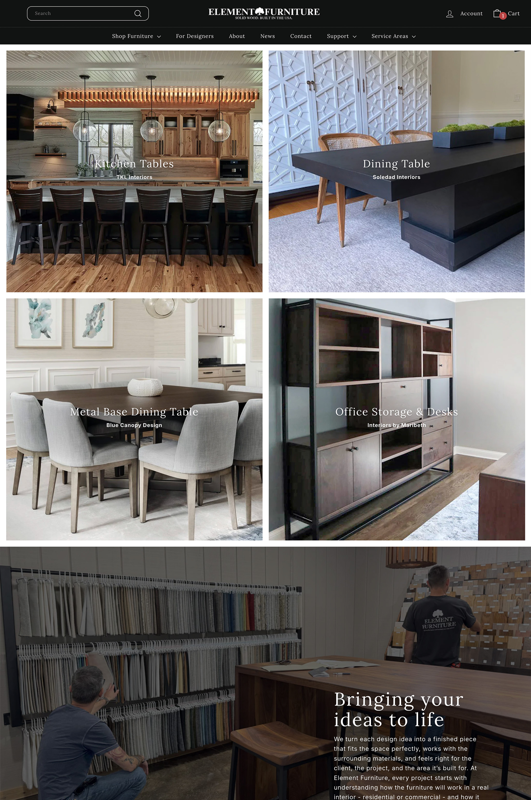 Element Furniture visual design within Shopify
