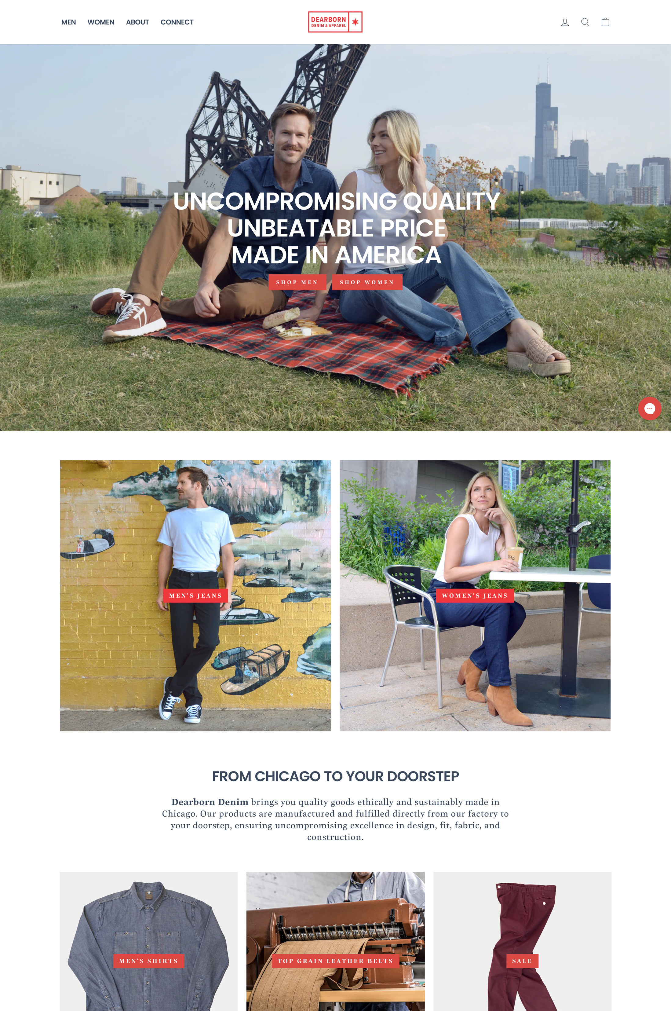 Dearborn Denim visual design within Shopify
